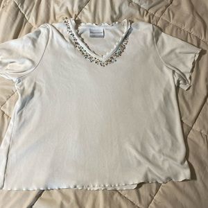 White shirt with beaded neckline